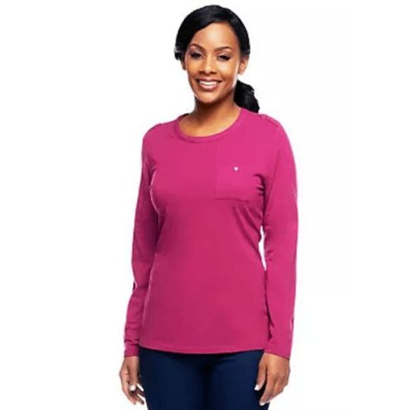 Denim & Co Womens 3X Essentials Round Neck Tee Rich Blue Shoulder Epaulets NWT - Picture 6 of 6